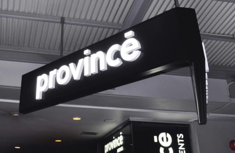 province outdoor v shaped sign with very clean white logo