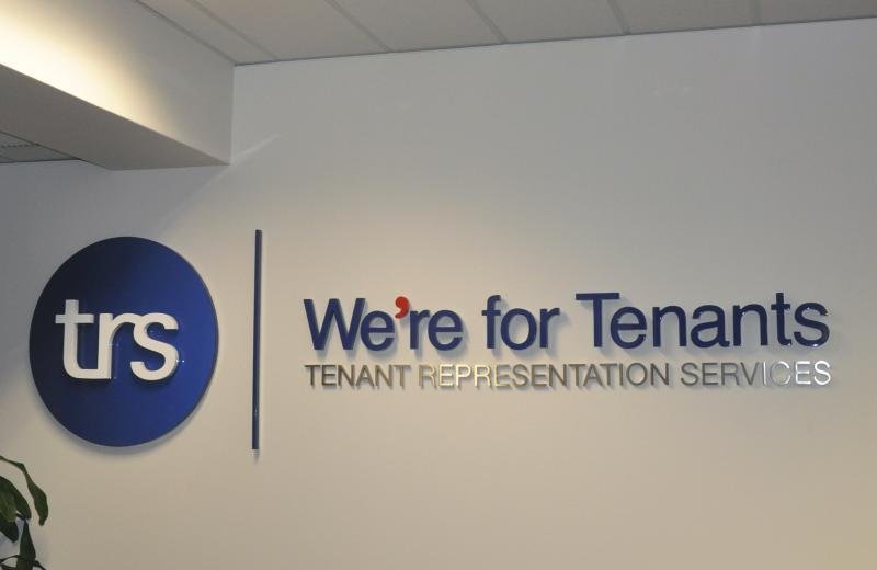 feature wall reception company logo sign