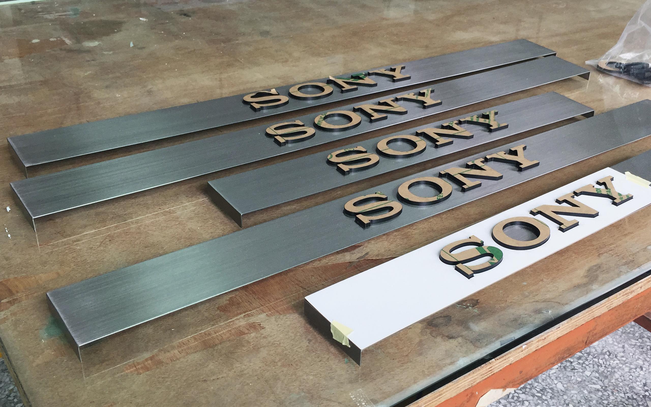 sony logo on fabricated brushed stainless steel panels